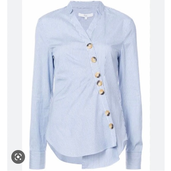 NWT TIBI JONES ASYMMETRIC STRIPED COTTON SHIRT IN BLUE - Picture 1 of 11